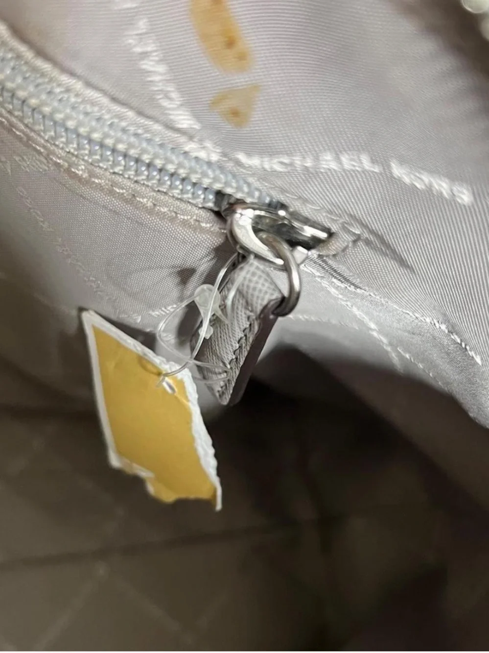Michael Kors Light Grey Saffiano Satchel with MK Charm